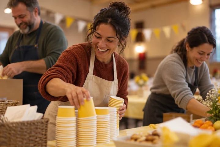 Des adultes préparant une rencontre associative autour d’une table